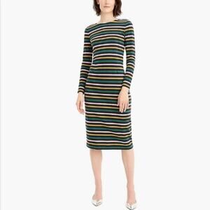 J Crew Striped Navy/Pink/Green Long Sleeve Midi Dress